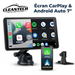 Écran CarPlay & Android Auto sans fil 7 pouces CleanTech – vue produit avec support ventouse