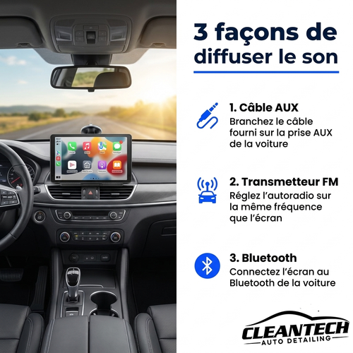 CleanTech® Écran CarPlay & Android Auto sans fil 7" – Portable, tous véhicules