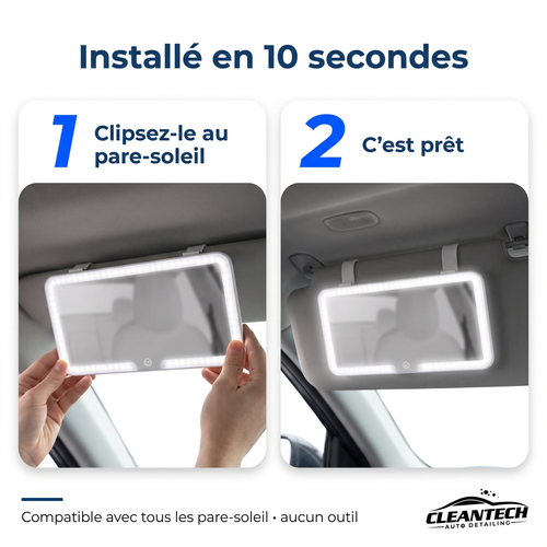 CleanTech® Miroir LED Pare-Soleil – Rechargeable, tactile, 3 modes d'éclairage
