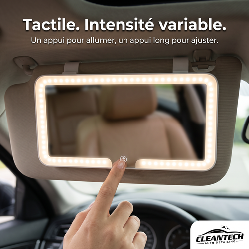 CleanTech® Miroir LED Pare-Soleil – Rechargeable, tactile, 3 modes d'éclairage