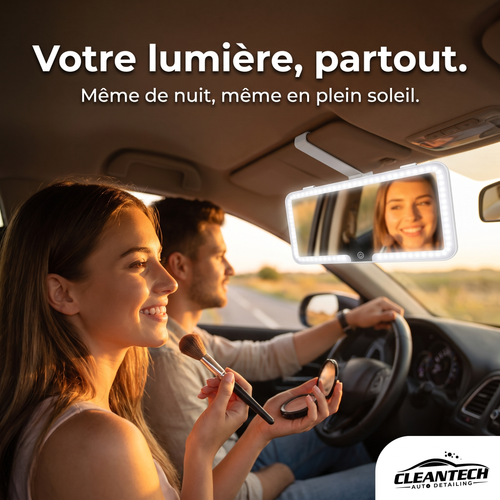 CleanTech® Miroir LED Pare-Soleil – Rechargeable, tactile, 3 modes d'éclairage