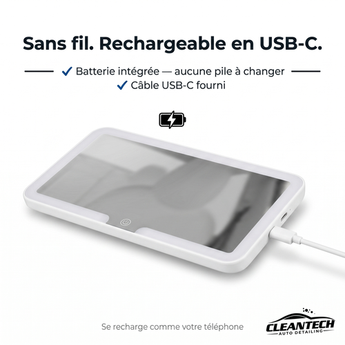 CleanTech® Miroir LED Pare-Soleil – Rechargeable, tactile, 3 modes d'éclairage