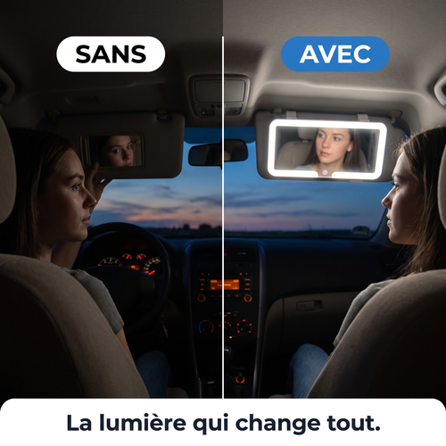CleanTech® Miroir LED Pare-Soleil – Rechargeable, tactile, 3 modes d'éclairage