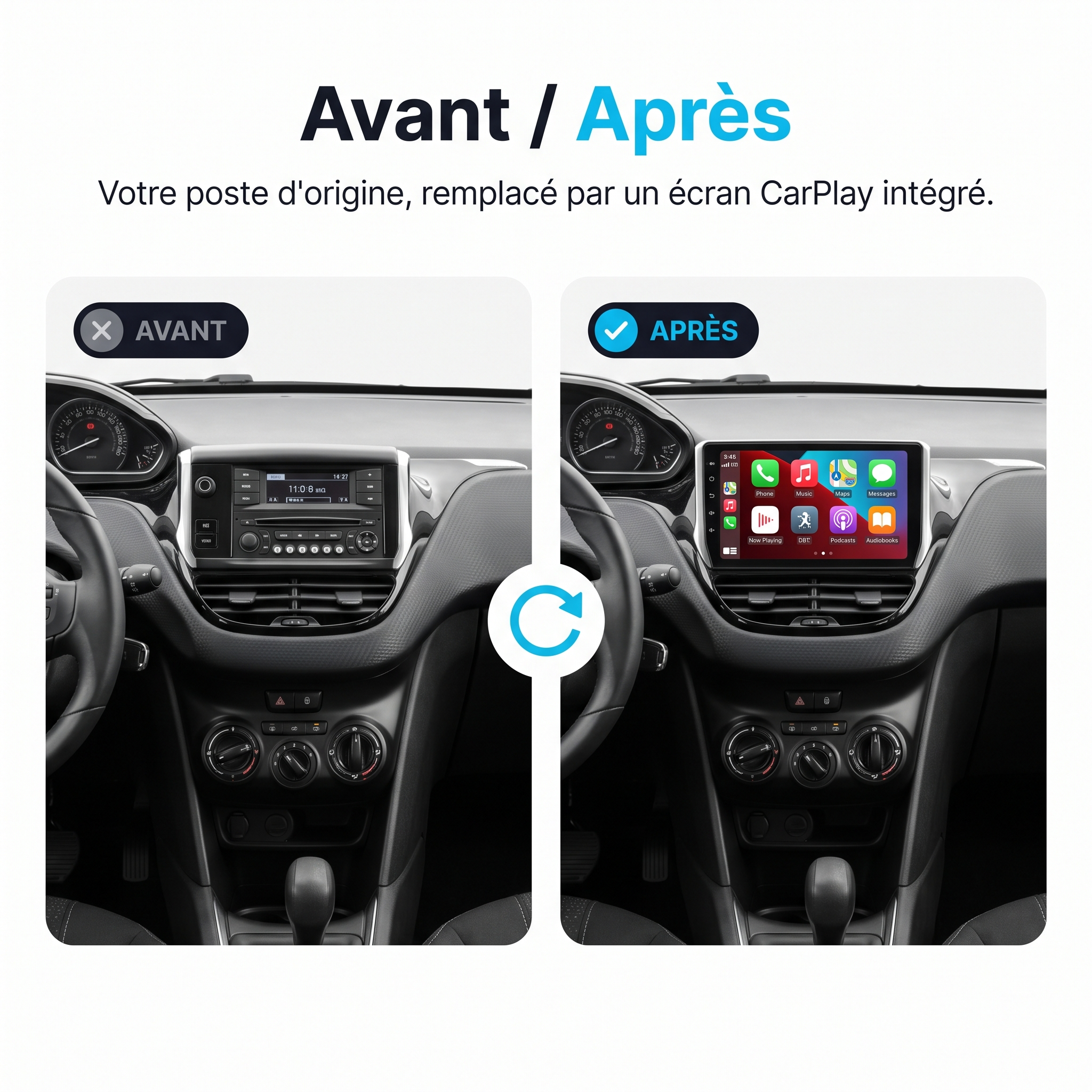 Autoradio CarPlay & Android Auto Peugeot 208 (2012-2018) – Avant / après : Peugeot 208
