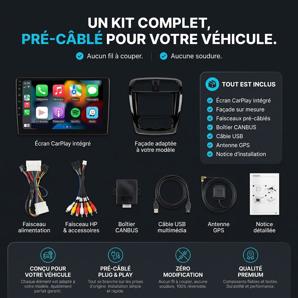 Autoradio CarPlay & Android Auto Renault MEGANE 3 (2008-2014) – Un kit complet pré-câblé pour votre véhicule